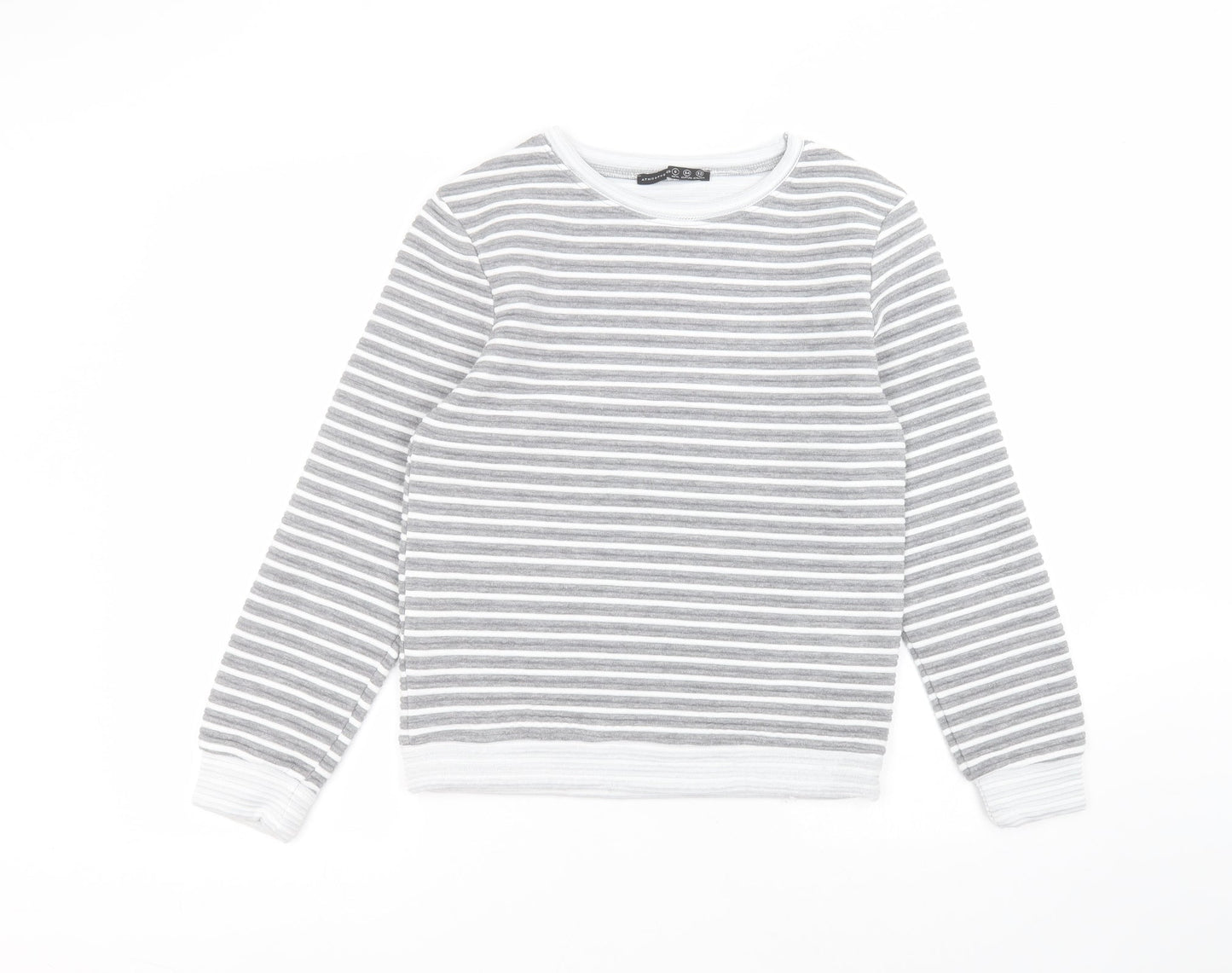 Atmosphere Womens Grey Round Neck Striped Polyester Pullover Jumper Size 6