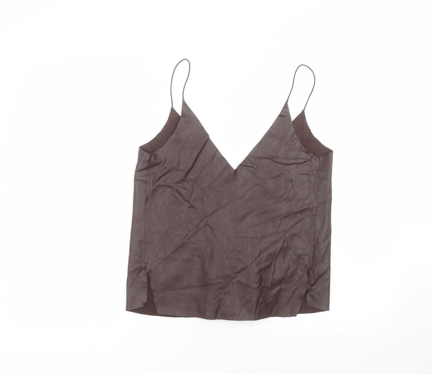 Zara Womens Brown  Polyester Basic Blouse Size S V-Neck