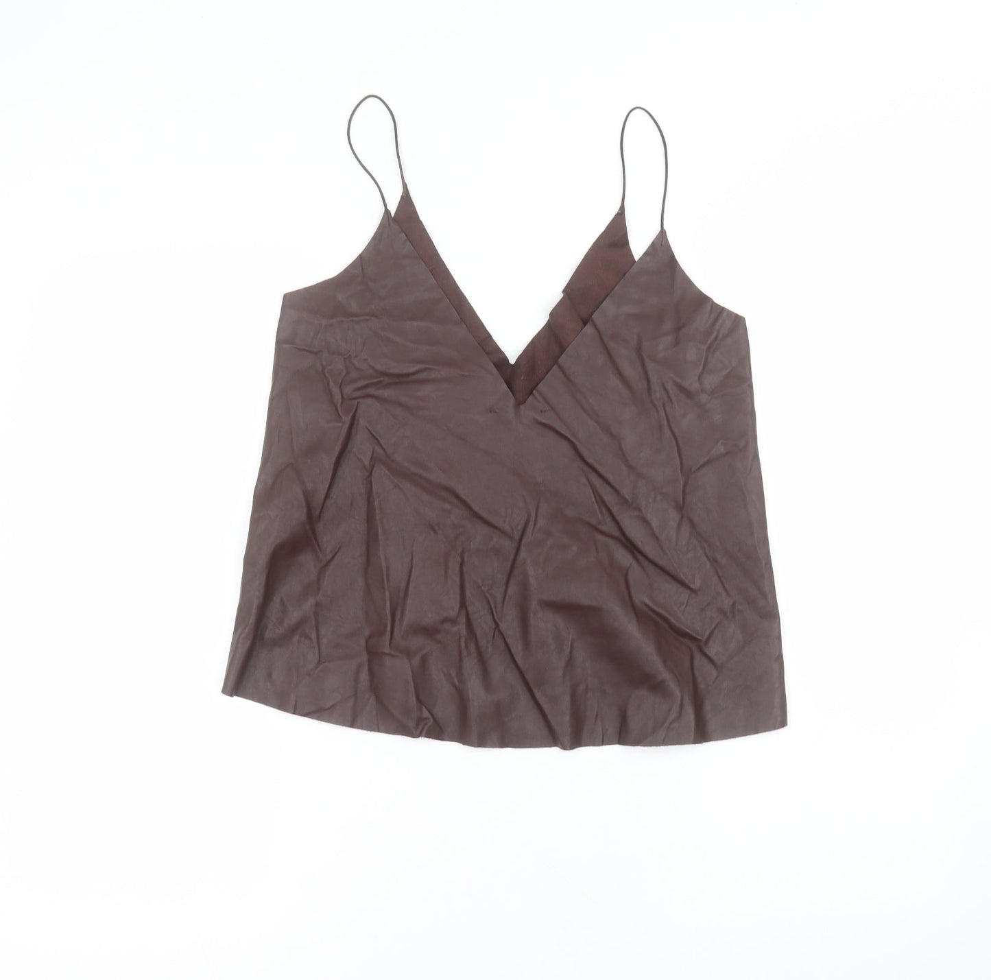Zara Womens Brown  Polyester Basic Blouse Size S V-Neck