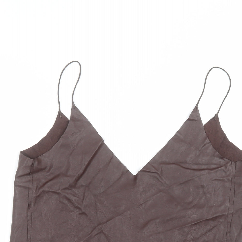 Zara Womens Brown  Polyester Basic Blouse Size S V-Neck