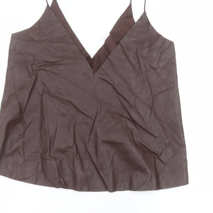 Zara Womens Brown  Polyester Basic Blouse Size S V-Neck