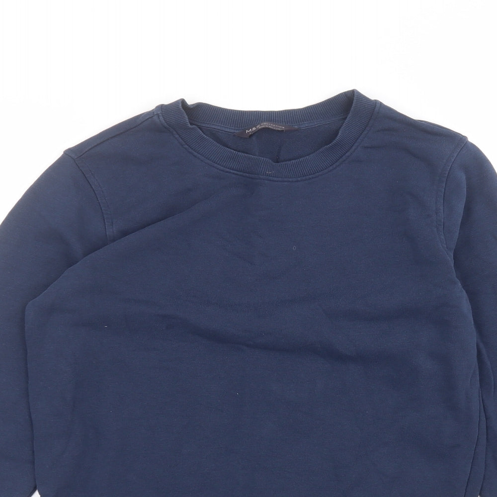 Marks and Spencer Womens Blue Round Neck  Cotton Pullover Jumper Size XS