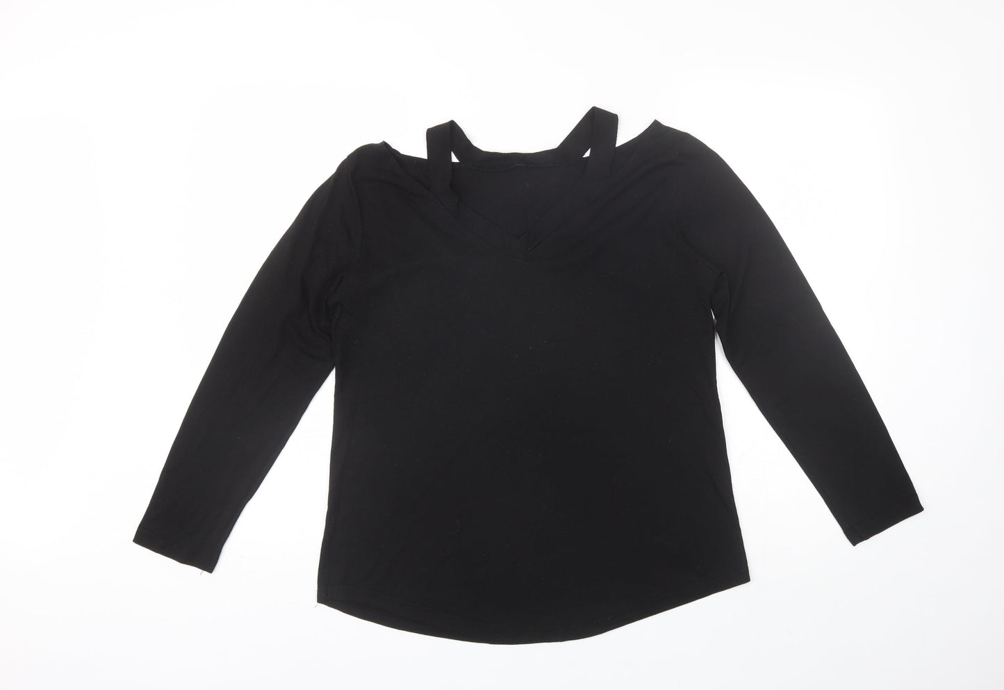 Preworn Womens Black  Cotton Basic Blouse Size XL V-Neck