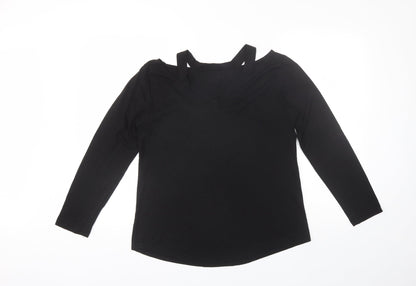 Preworn Womens Black  Cotton Basic Blouse Size XL V-Neck