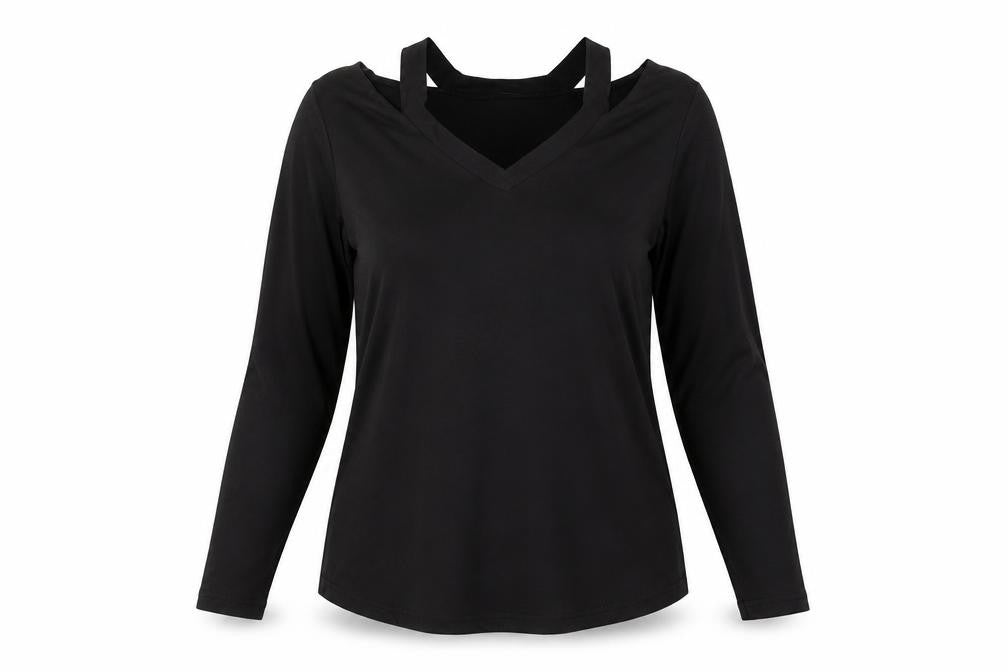 Preworn Womens Black  Cotton Basic Blouse Size XL V-Neck