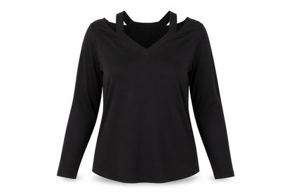 Preworn Womens Black  Cotton Basic Blouse Size XL V-Neck