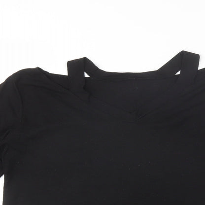 Preworn Womens Black  Cotton Basic Blouse Size XL V-Neck