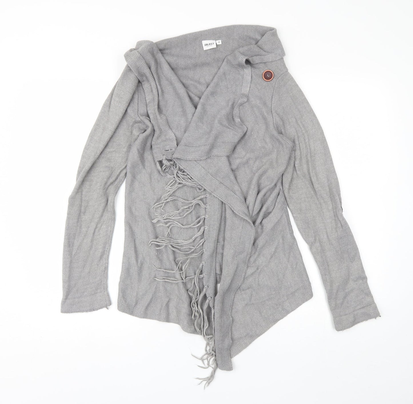 Object Womens Grey Collared  Acrylic Cardigan Jumper Size M