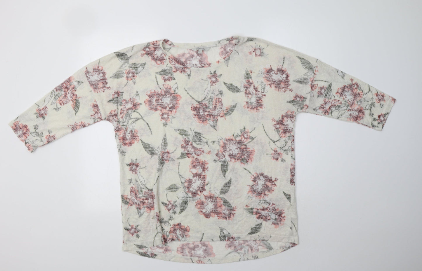 Peacocs Womens Ivory Floral Viscose Basic Blouse Size L Crew Neck