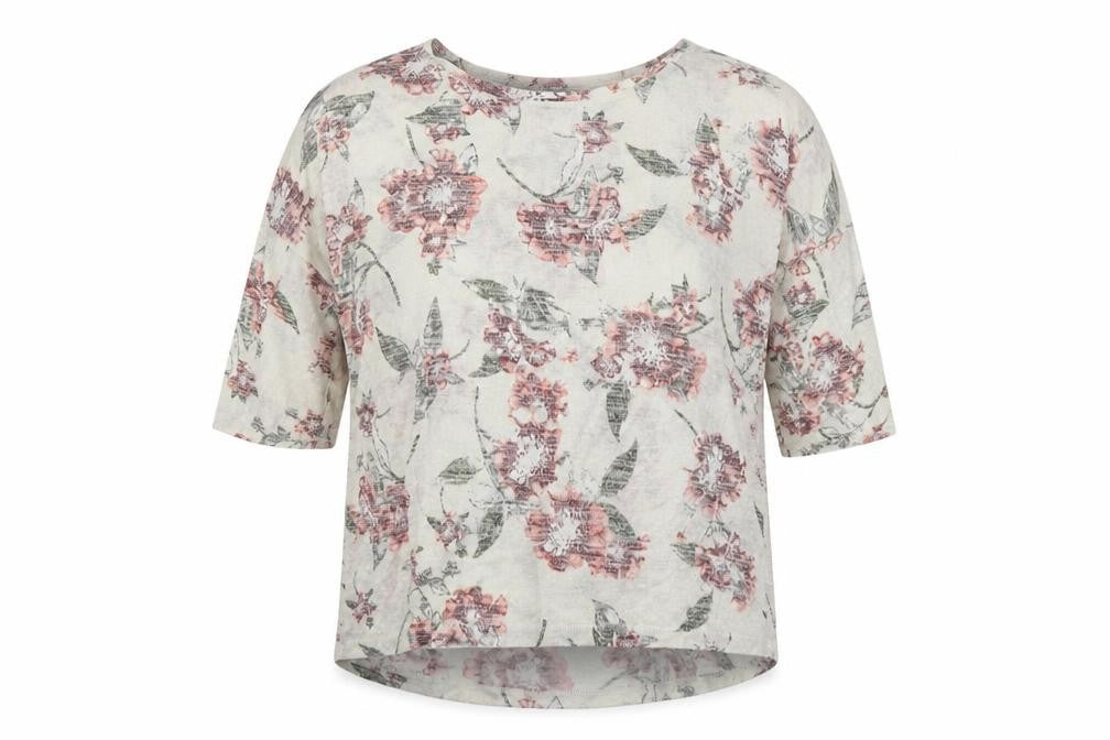 Peacocs Womens Ivory Floral Viscose Basic Blouse Size L Crew Neck