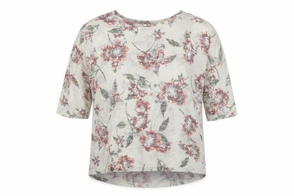Peacocks Womens Ivory Floral Viscose Basic Blouse Size L Crew Neck