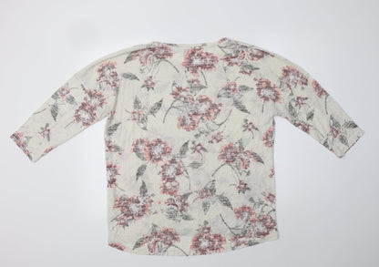 Peacocks Womens Ivory Floral Viscose Basic Blouse Size L Crew Neck