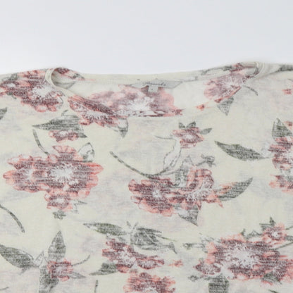 Peacocks Womens Ivory Floral Viscose Basic Blouse Size L Crew Neck