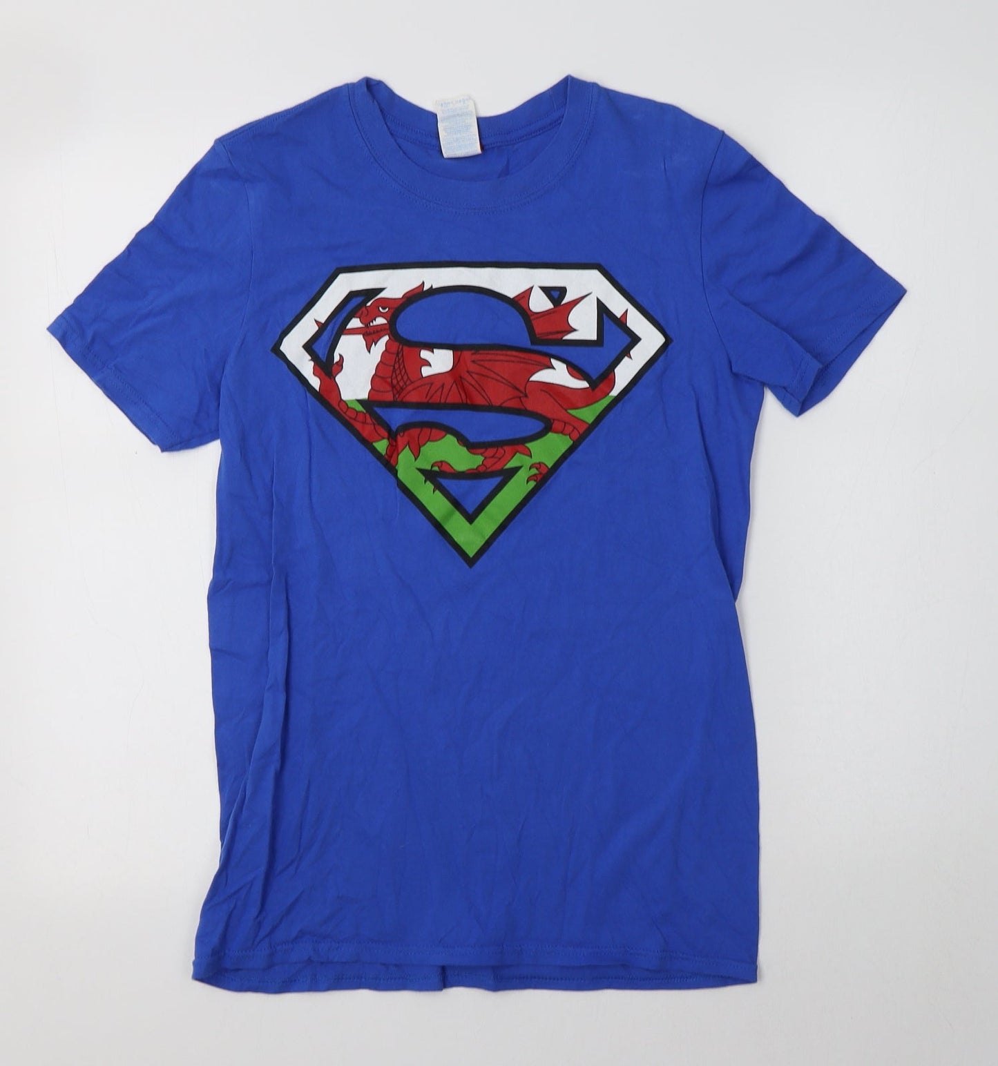 Gildan Womens Blue  Cotton Basic T-Shirt Size S Crew Neck - Wales