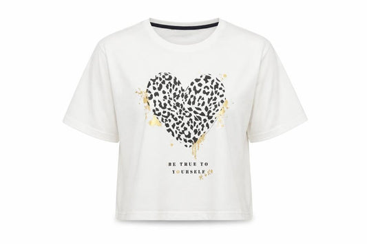 George Girls White Animal Print Cotton Basic T-Shirt Size 11-12 Years Crew Neck  - Heart
