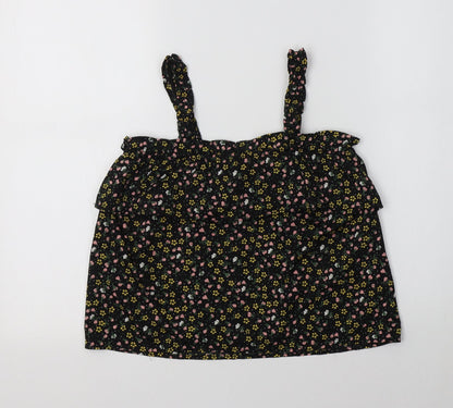 Primark Girls Black Floral Polyester Basic Tank Size 10-11 Years Square Neck