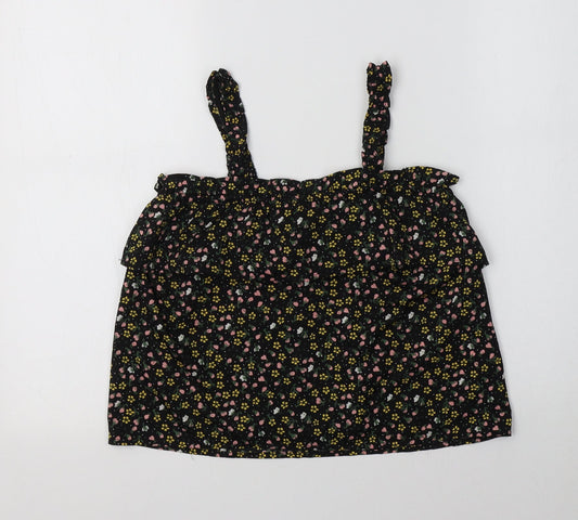 Primark Girls Black Floral Polyester Basic Tank Size 10-11 Years Square Neck