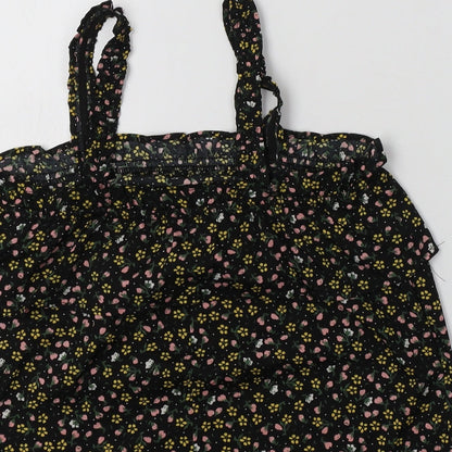 Primark Girls Black Floral Polyester Basic Tank Size 10-11 Years Square Neck