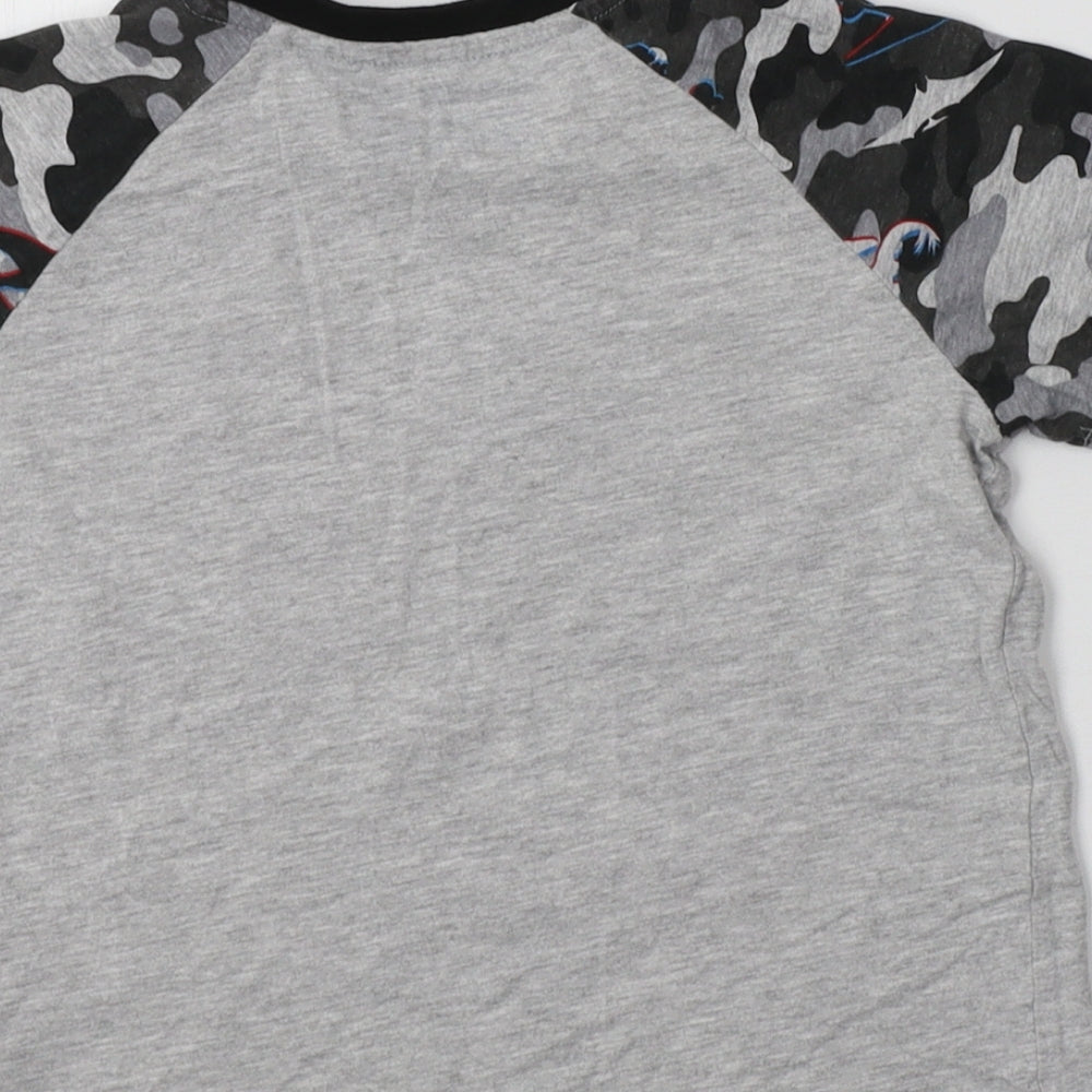 Matalan Boys Grey Camouflage Cotton Basic T-Shirt Size 7 Years Crew Neck  - Dino