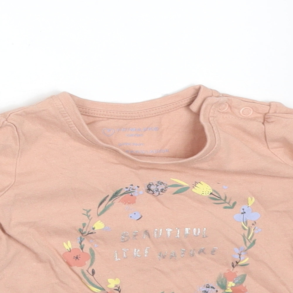 Primark Girls Pink Floral Cotton Basic T-Shirt Size 6-9 Months Round Neck  - BEAUTIFUL LIKE NATURE