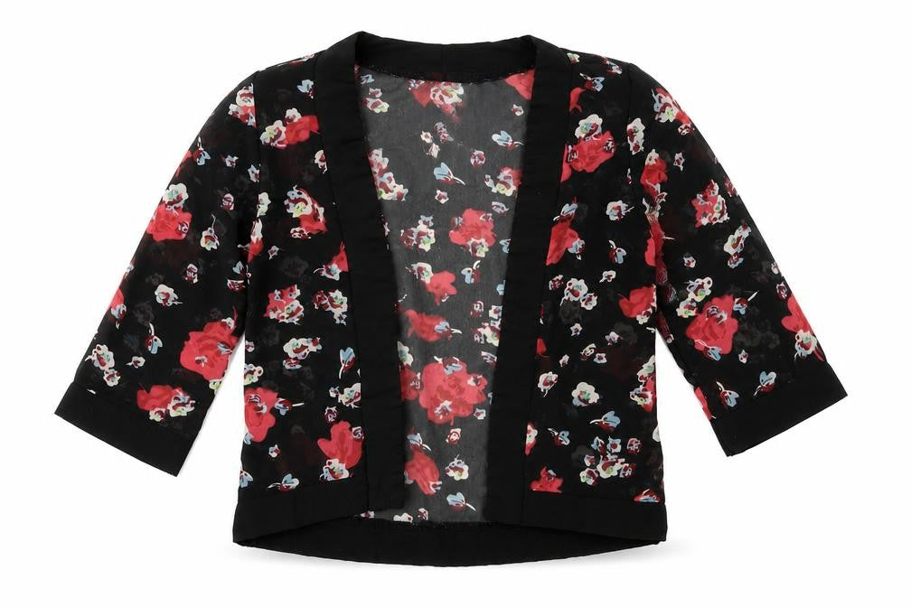 E-VIE ANGEL Girls Black  Floral Polyester Cardigan Jumper Size 2 Years