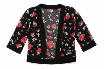 E-VIE ANGEL Girls Black  Floral Polyester Cardigan Jumper Size 2 Years