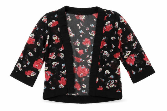 E-VIE ANGEL Girls Black  Floral Polyester Cardigan Jumper Size 2 Years