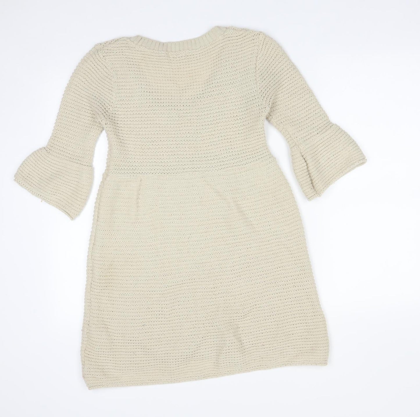 Topshop Womens Beige  Acrylic Basic T-Shirt Size 8 Scoop Neck