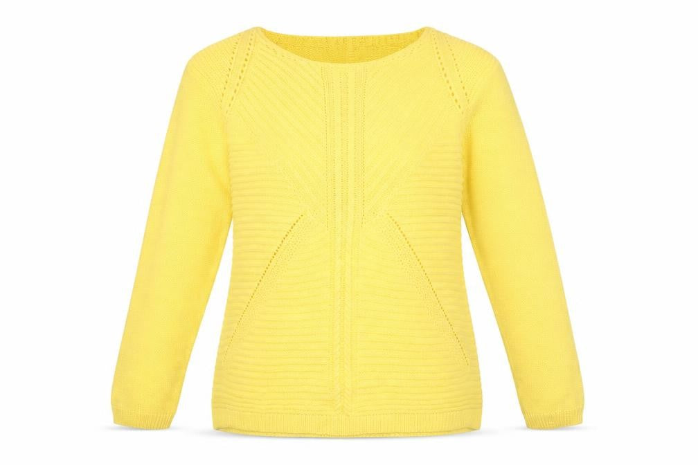 Envy Womens Yellow Striped Acrylic Basic T-Shirt Size L Round Neck
