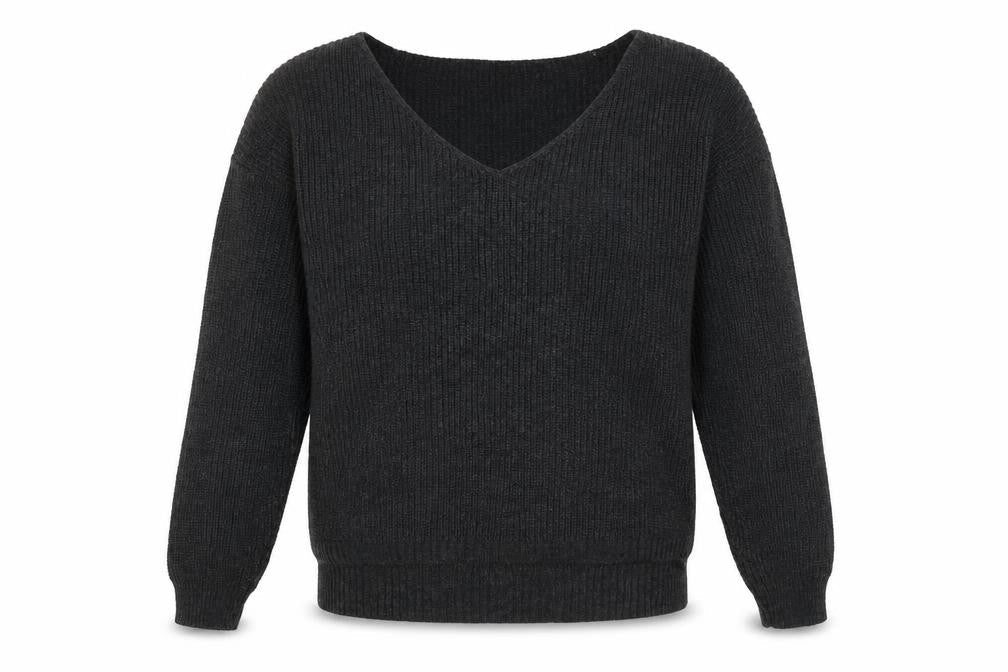 Boohoo Womens Grey V-Neck  Acrylic Pullover Jumper Size L