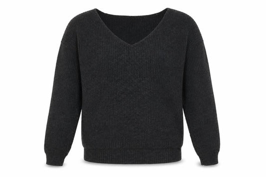 Boohoo Womens Grey V-Neck  Acrylic Pullover Jumper Size L