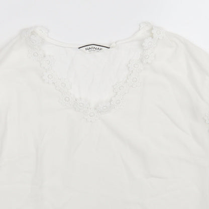Preloved NAfNaf Womens White   Basic Blouse Size XS V-Neck - Detail