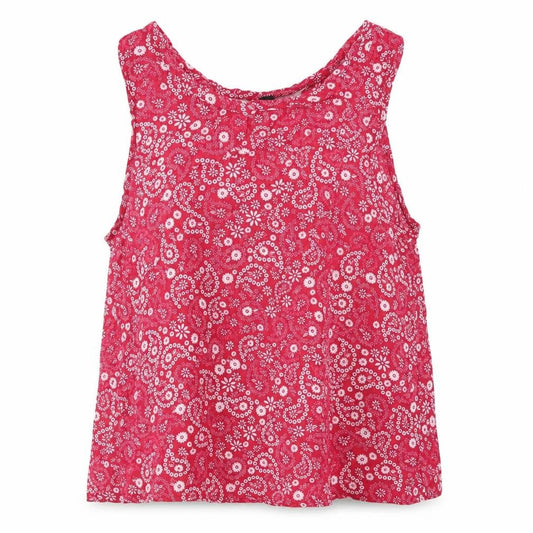New Look 915 Generation Girls Red Floral Viscose Basic Blouse Size 13 Years Scoop Neck  - White flowers