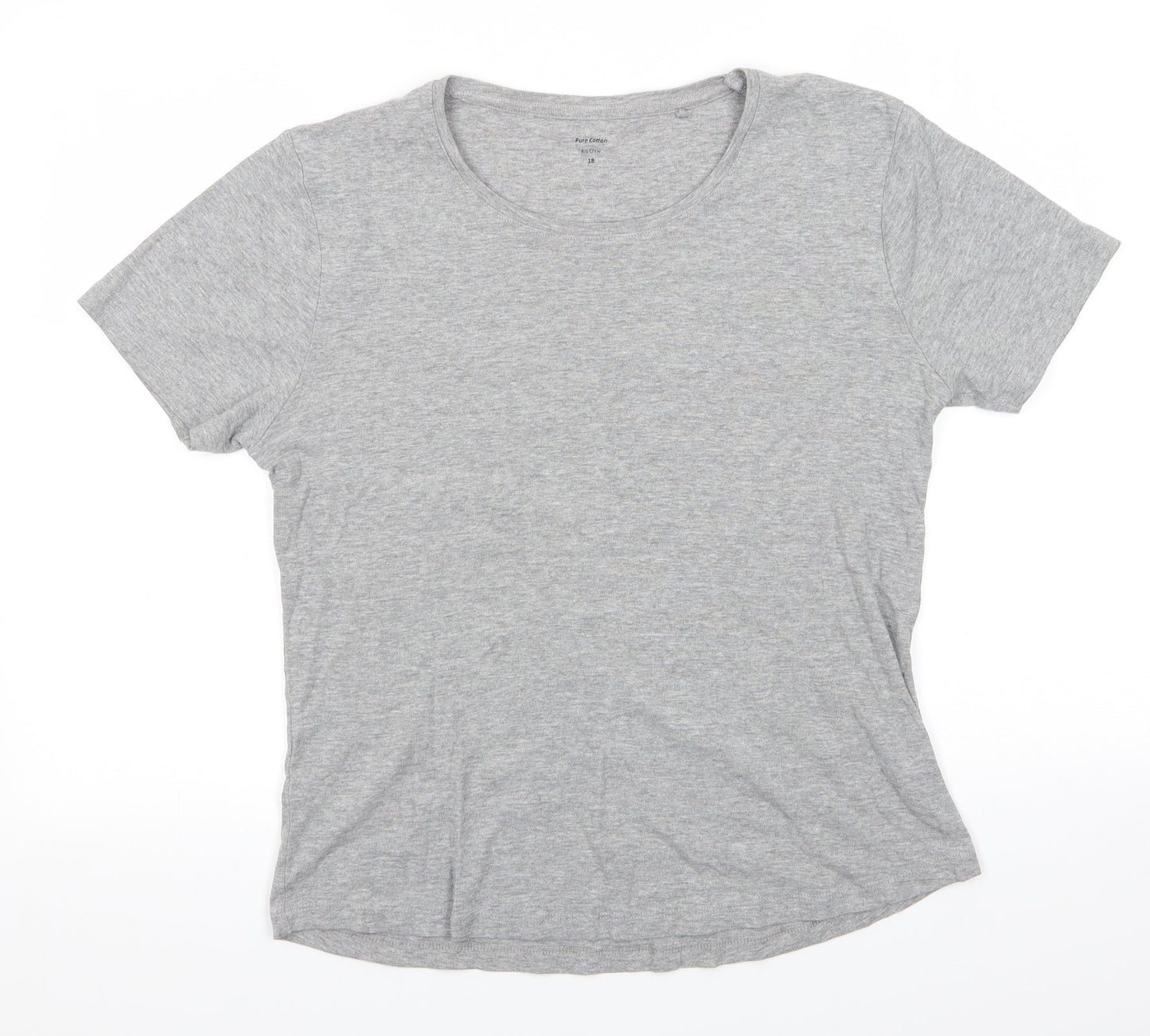 Pure Cotton Womens Grey  Cotton Basic T-Shirt Size 18 Crew Neck