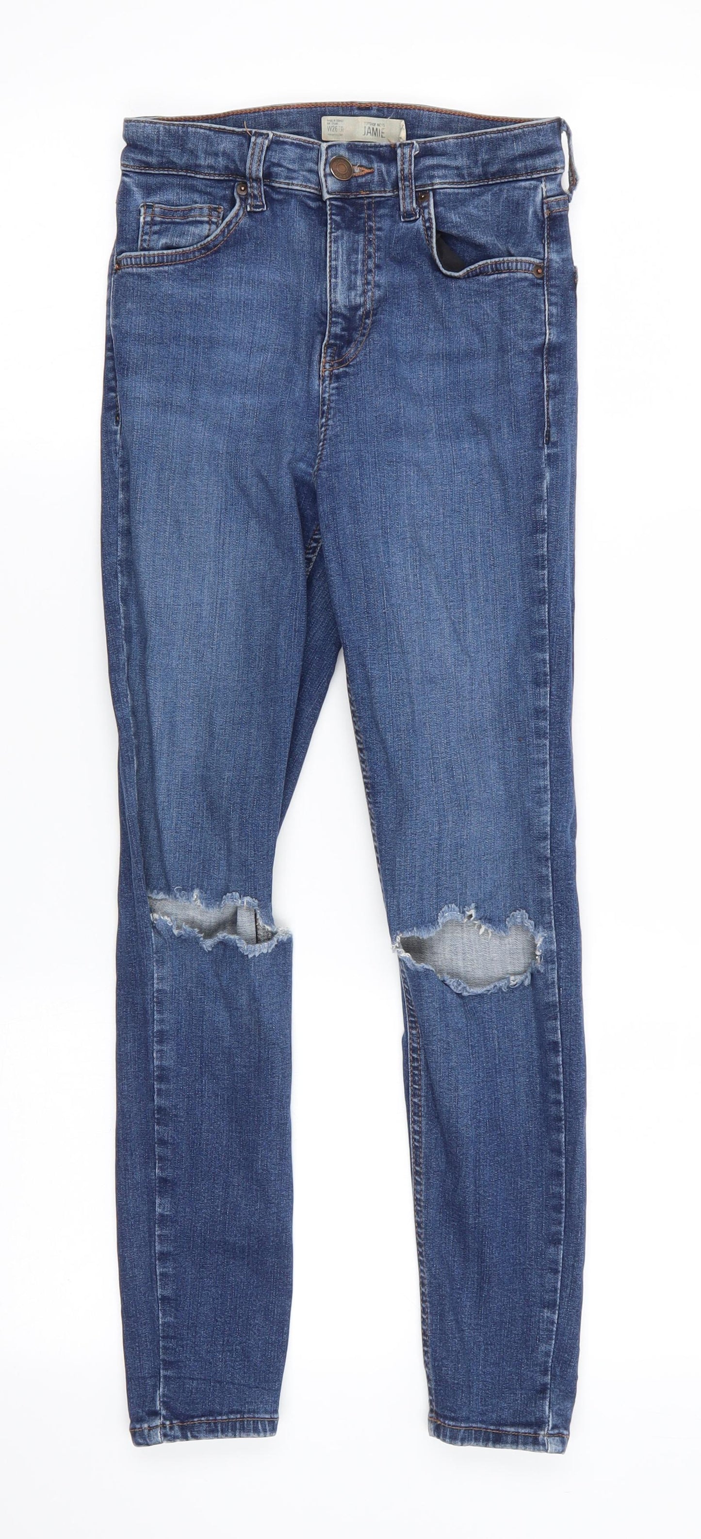 Topshop Mens Blue  Cotton Skinny Jeans Size 26 in L24 in Regular  - cropped