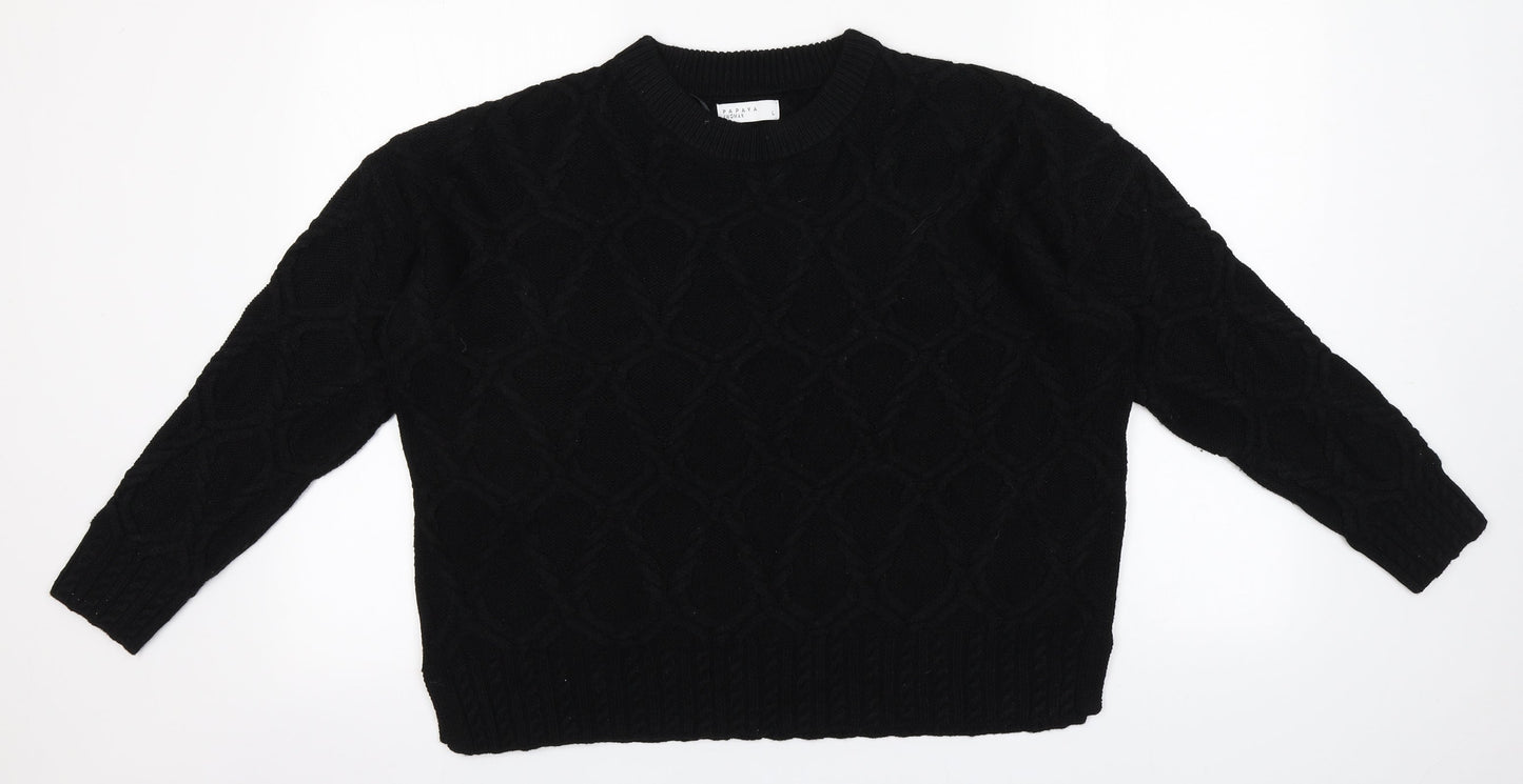 Papaya Womens Black Round Neck  Acrylic Pullover Jumper Size L