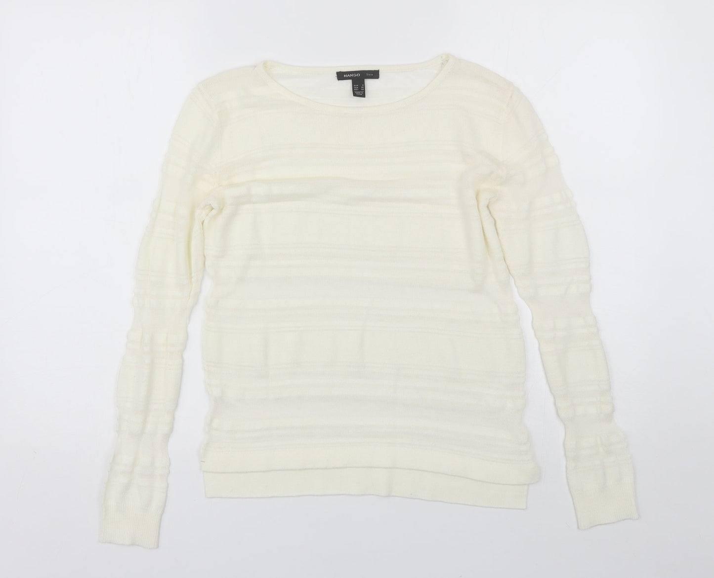 Mango Womens Ivory  Polyester Blend Basic Blouse Size S Round Neck