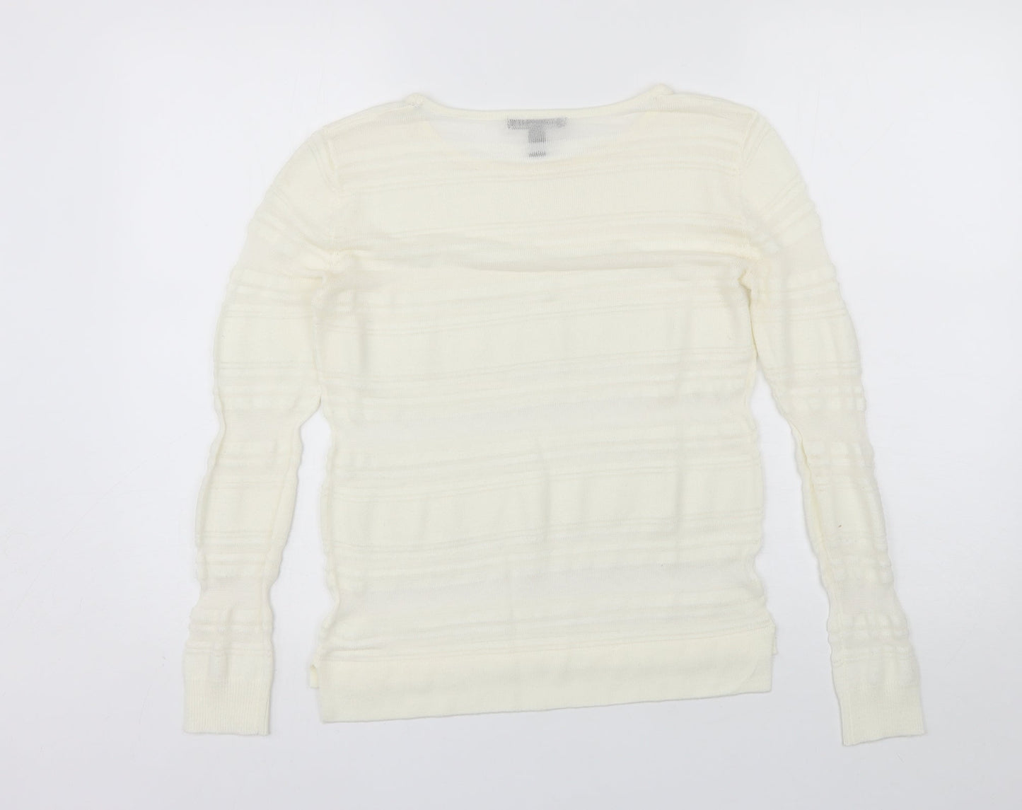 Mango Womens Ivory  Polyester Blend Basic Blouse Size S Round Neck