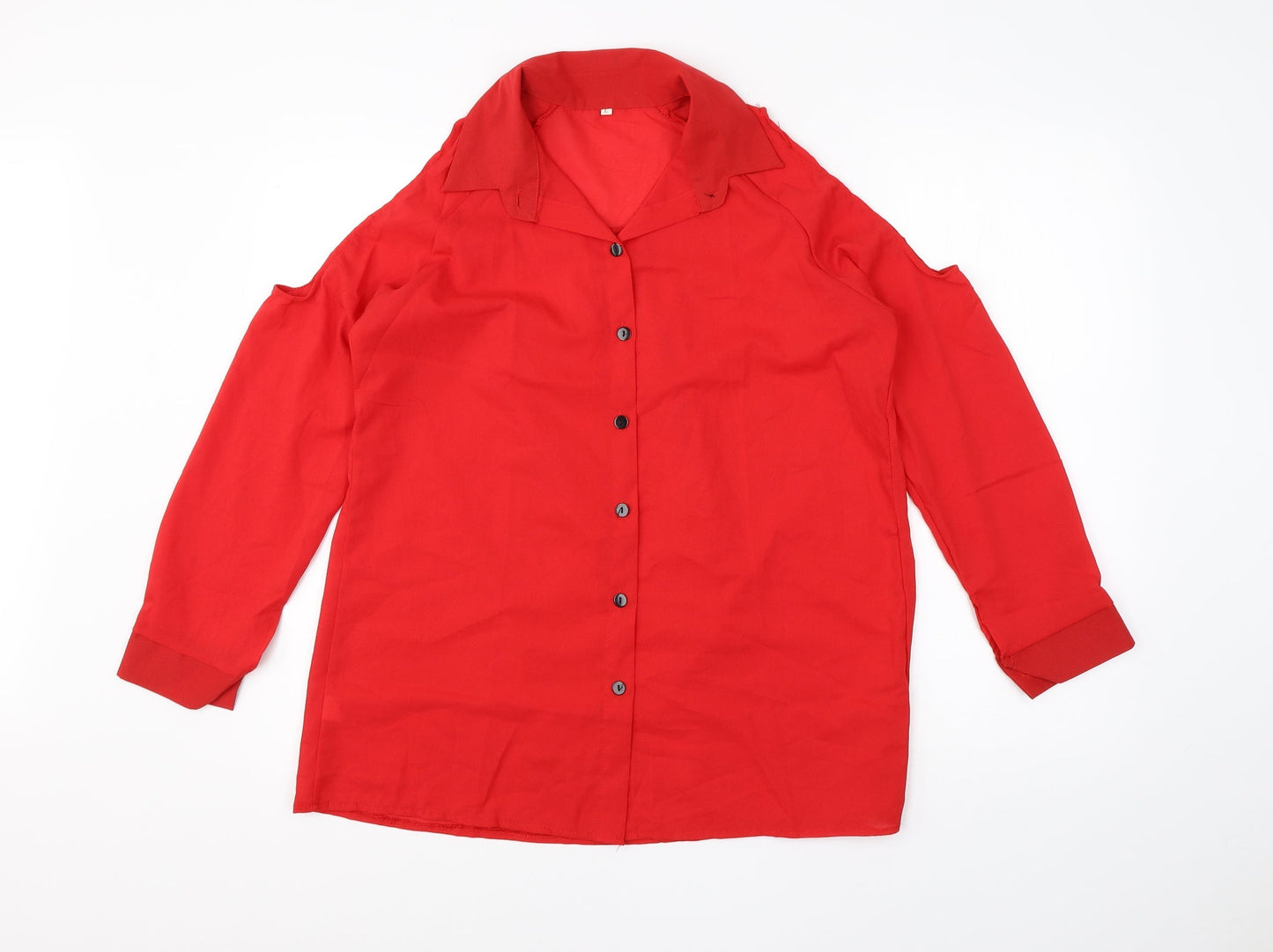 Preworn Womens Red  Polyester Basic Blouse Size M Collared
