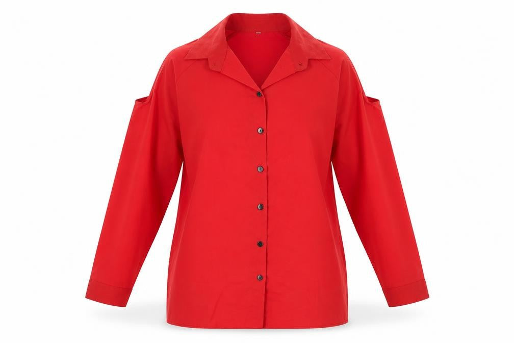 Preworn Womens Red  Polyester Basic Blouse Size M Collared