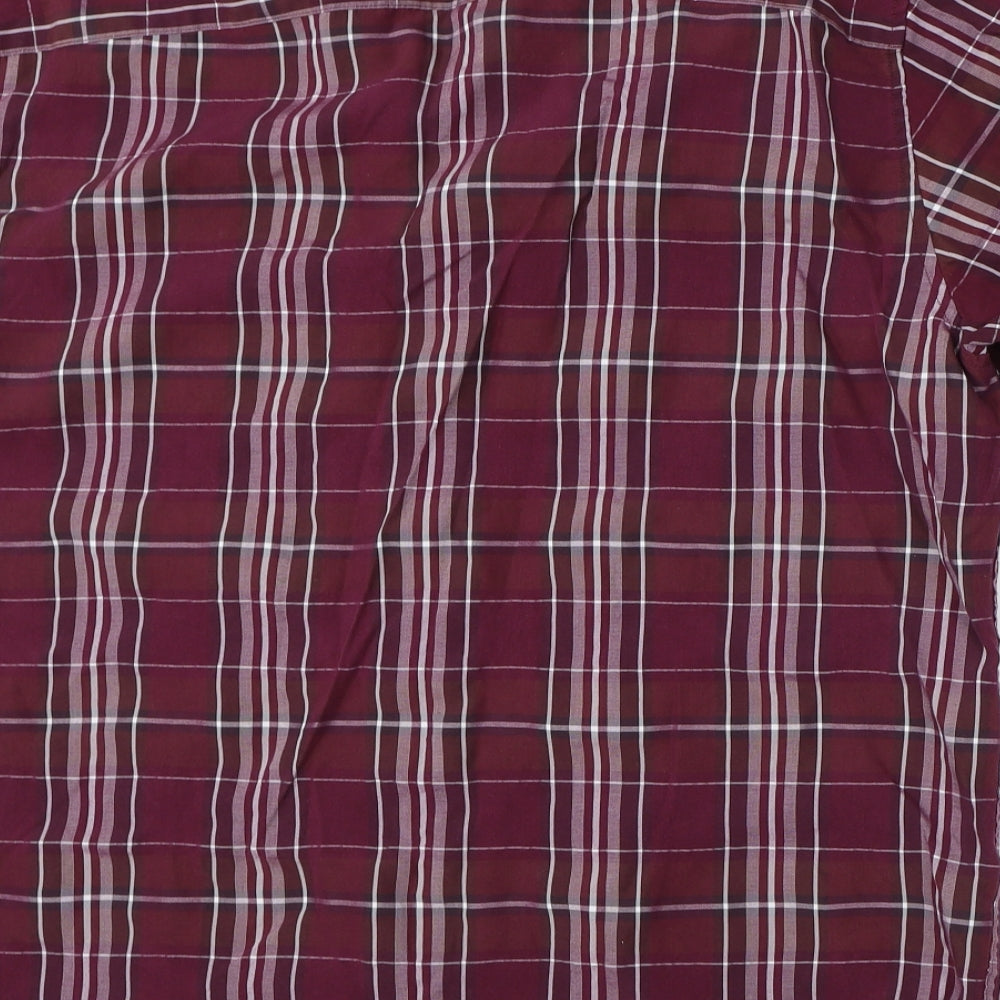 M&S Mens Red Check Modal  Button-Up Size XL Collared Button