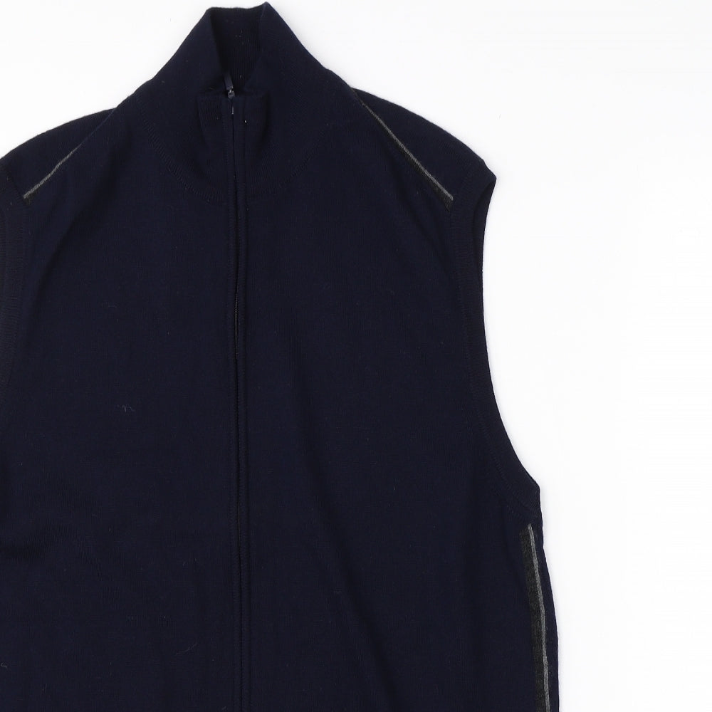 M&S Mens Blue High Neck  Acrylic Vest Jumper Size L