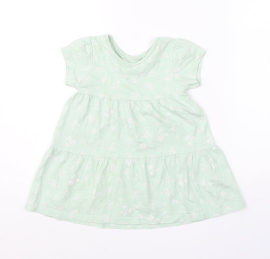 Primark Girls Green Floral Cotton Shift  Size 18-24 Months  Round Neck