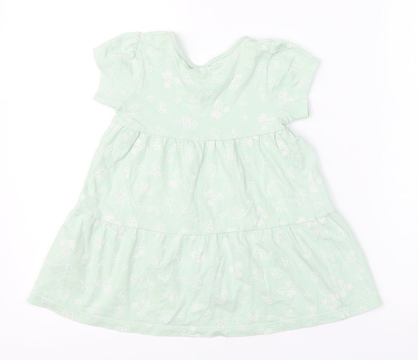 Primark Girls Green Floral Cotton Shift  Size 18-24 Months  Round Neck