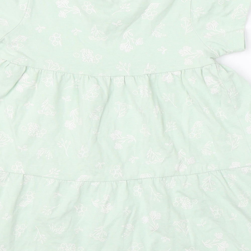 Primark Girls Green Floral Cotton Shift  Size 18-24 Months  Round Neck