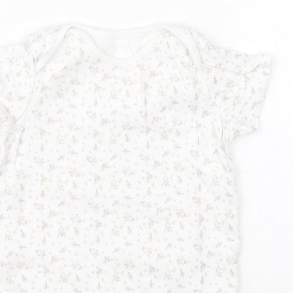 F&F Girls White Floral Cotton Babygrow One-Piece Size 18-24 Months