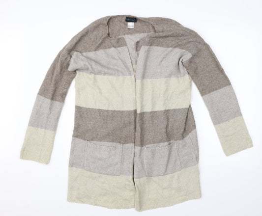 Creations Womens Beige Round Neck Striped Polyamide Cardigan Jumper Size 12