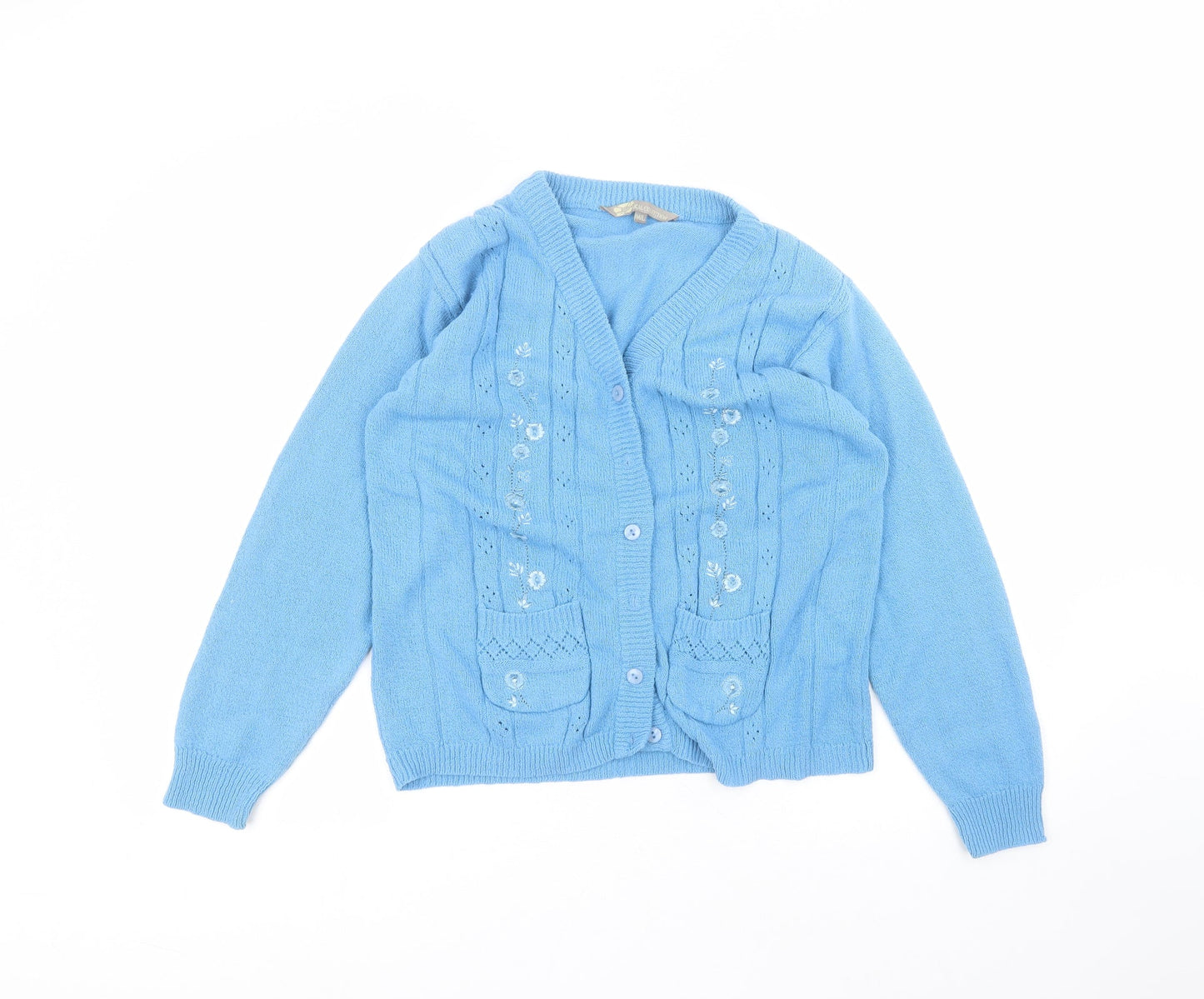 Akal Collection Womens Blue V-Neck  Acrylic Cardigan Jumper Size M
