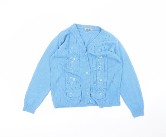 Akal Collection Womens Blue V-Neck  Acrylic Cardigan Jumper Size M