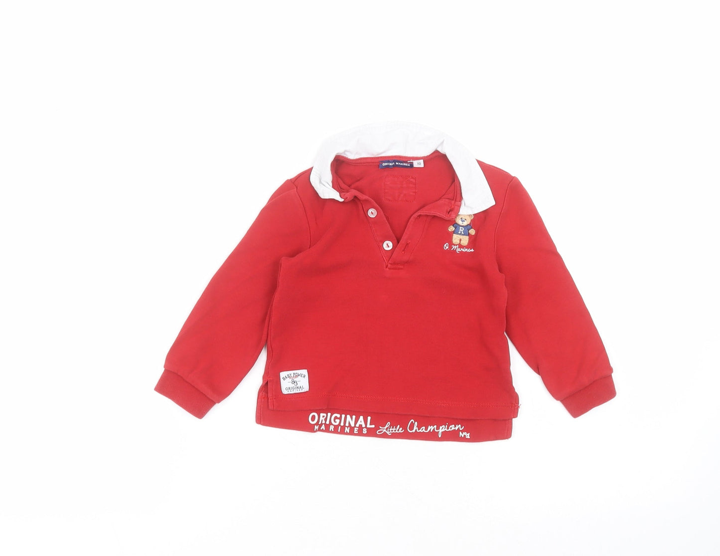 Baby power Baby Red  Cotton Basic Polo Size 18-24 Months Collared